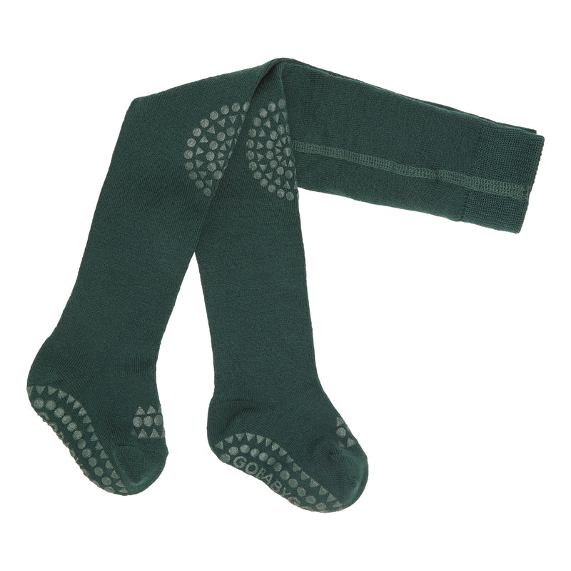 Non slip crawling tights with grip for babies and toddlers in Bamboo - Forest Green