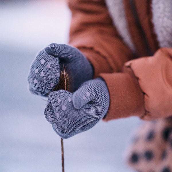 Mittens with non-slip grip - Organic Cotton - Grey Melange