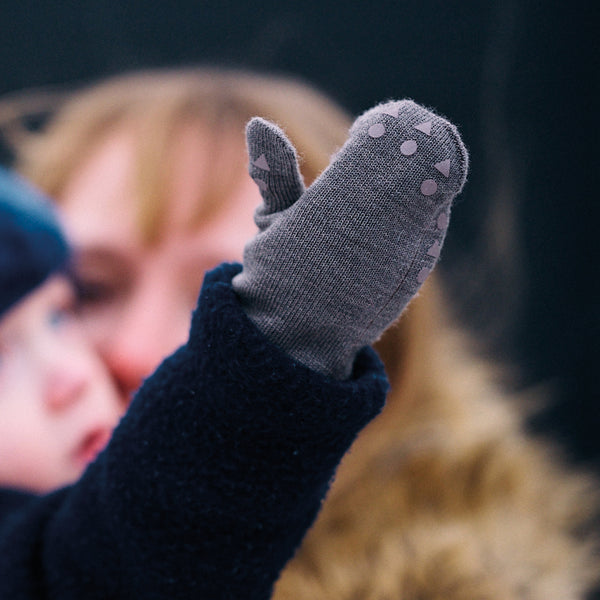 Mittens with non-slip grip for babies and toddlers - Merino Wool - Brown Melange