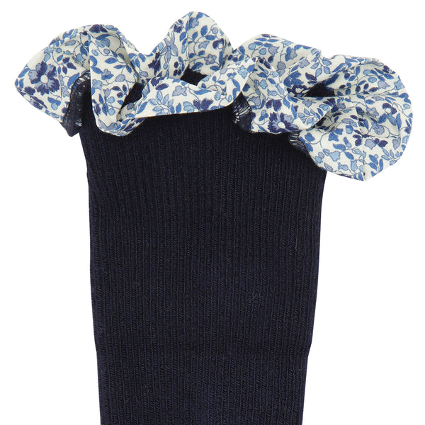 Chaussettes Antidérapantes Bambou - Bleu Foncé x Liberty